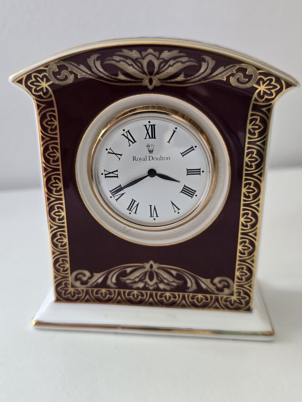 Royal Doulton Burgundy and Gold Decorative Mantel Clock